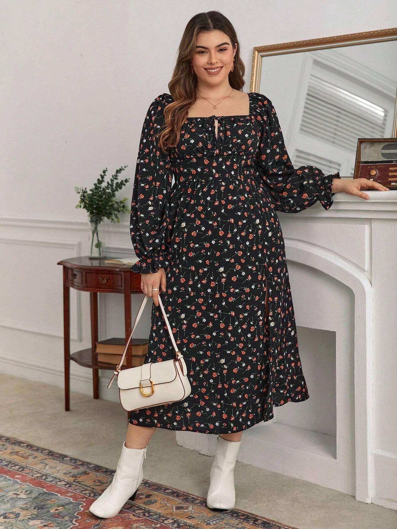 Vestido fashion longo florido plus size