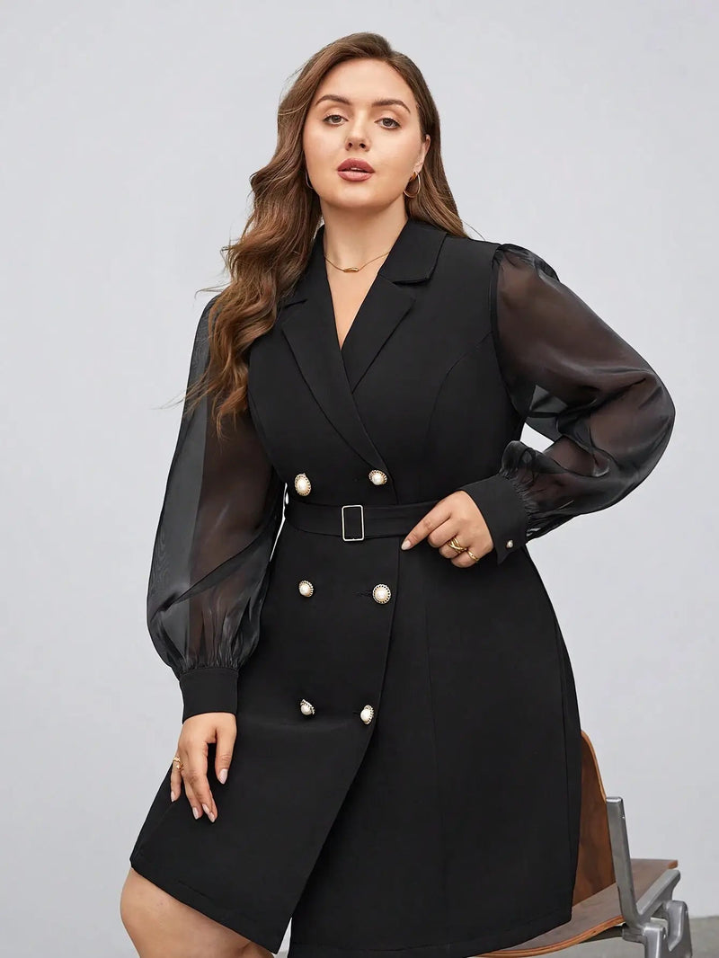 Blazer Com Manga Splice De Malha Plus Size - tassinitassinitassini(A205)GBlazer Com Manga Splice De Malha Plus Size