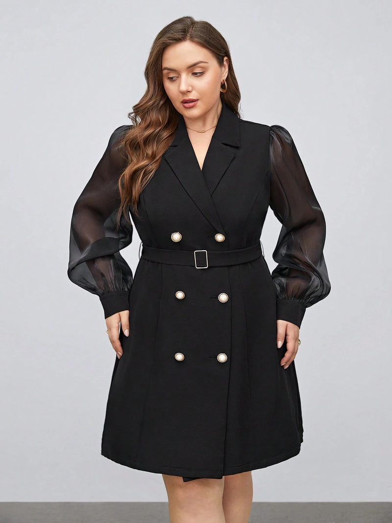 Blazer Com Manga Splice De Malha Plus Size - tassinitassinitassini(A205)GBlazer Com Manga Splice De Malha Plus Size