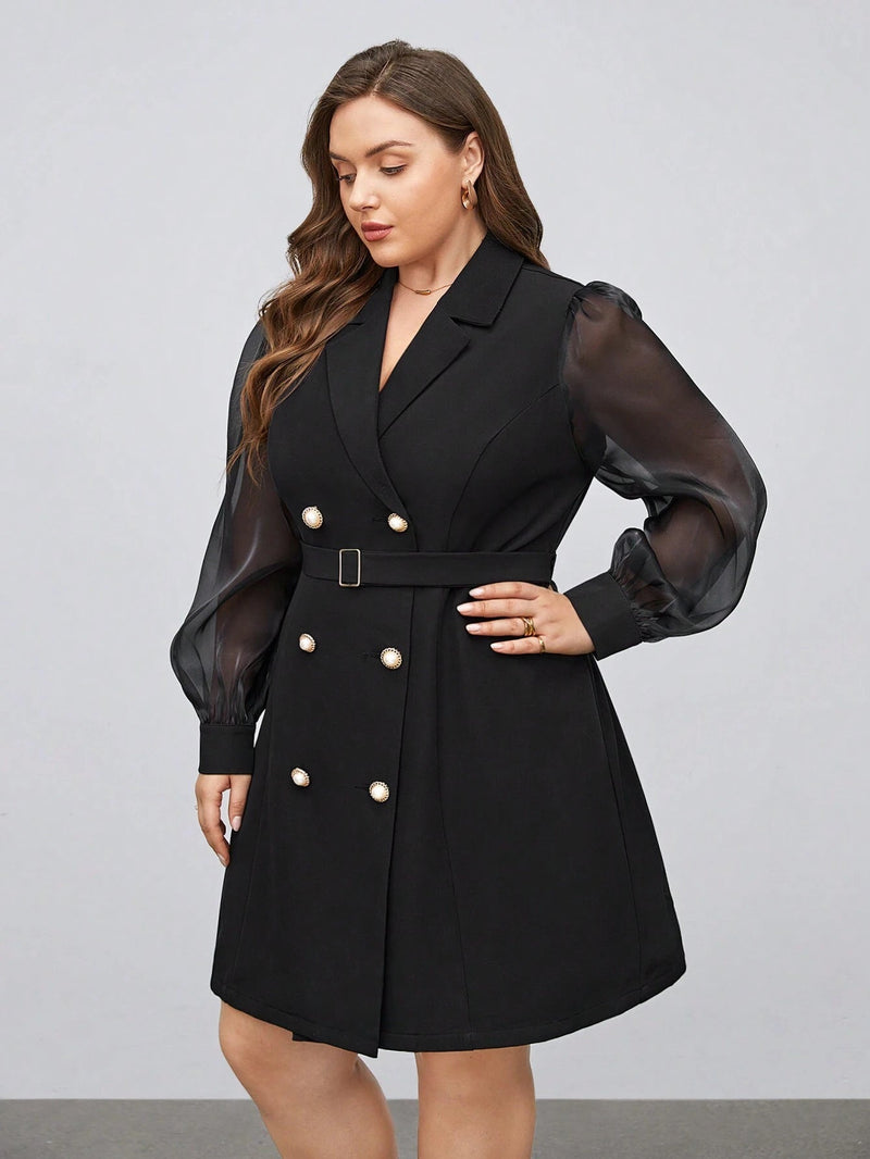 Blazer Com Manga Splice De Malha Plus Size - tassinitassinitassini(A205)GBlazer Com Manga Splice De Malha Plus Size