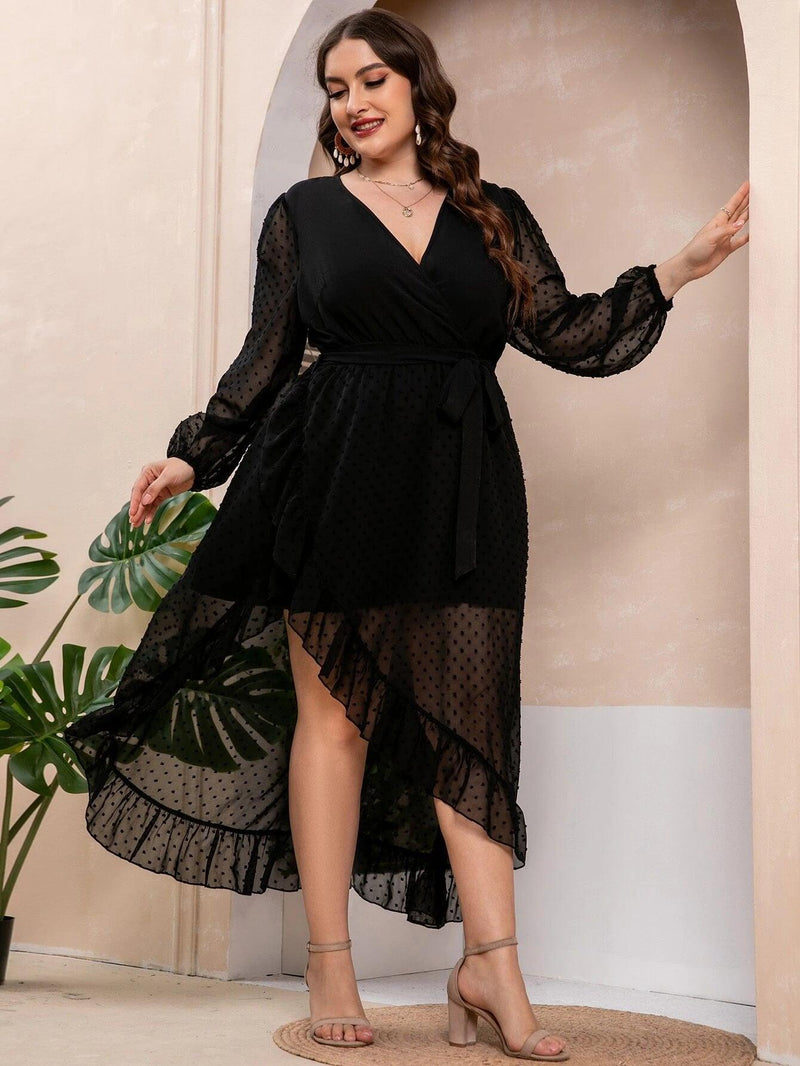 Vestido Elegante Bainha De Ruffle Plus Size - tassiniSKU_1713791658711_537tassinitassini(A040)1713791658711/12Vestido Elegante Bainha PretoGVestido Elegante Bainha De Ruffle Plus Size