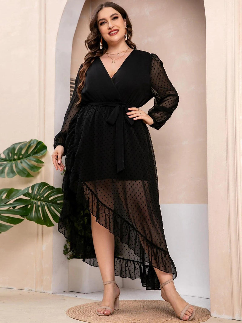 Vestido Elegante Bainha De Ruffle Plus Size - tassiniSKU_1713791658711_537tassinitassini(A040)1713791658711/12Vestido Elegante Bainha PretoGVestido Elegante Bainha De Ruffle Plus Size