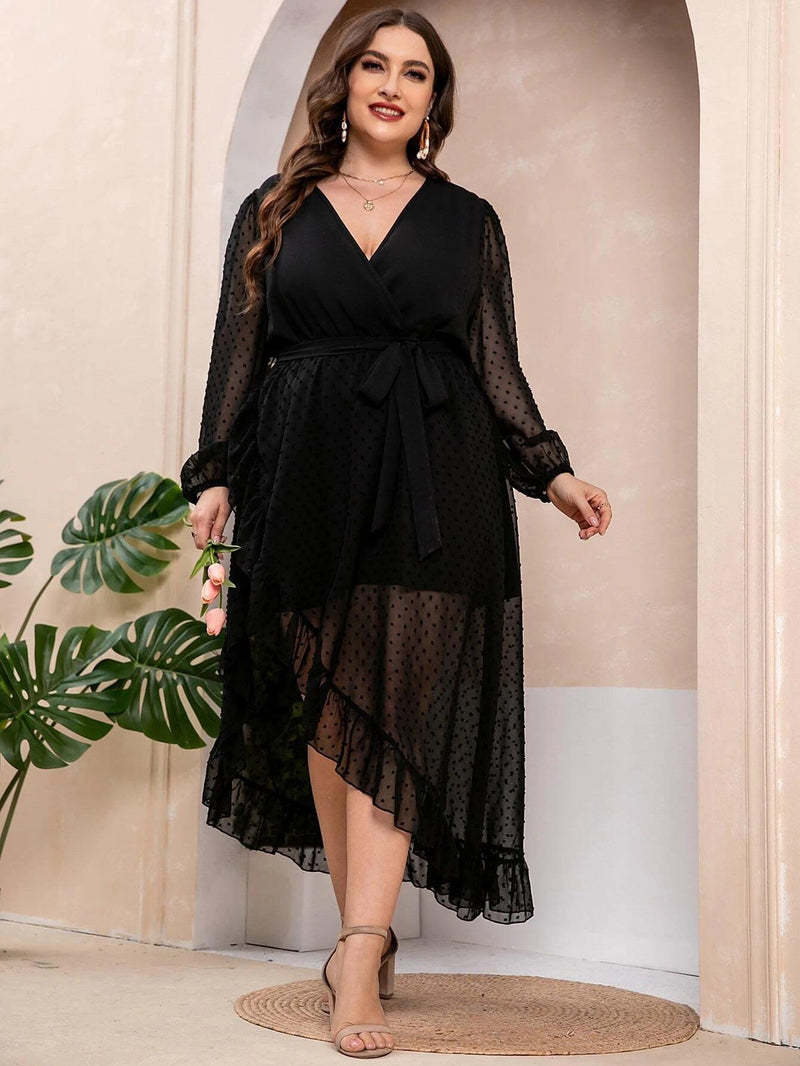 Vestido Elegante Bainha De Ruffle Plus Size - tassiniSKU_1713791658711_537tassinitassini(A040)1713791658711/12Vestido Elegante Bainha PretoGVestido Elegante Bainha De Ruffle Plus Size